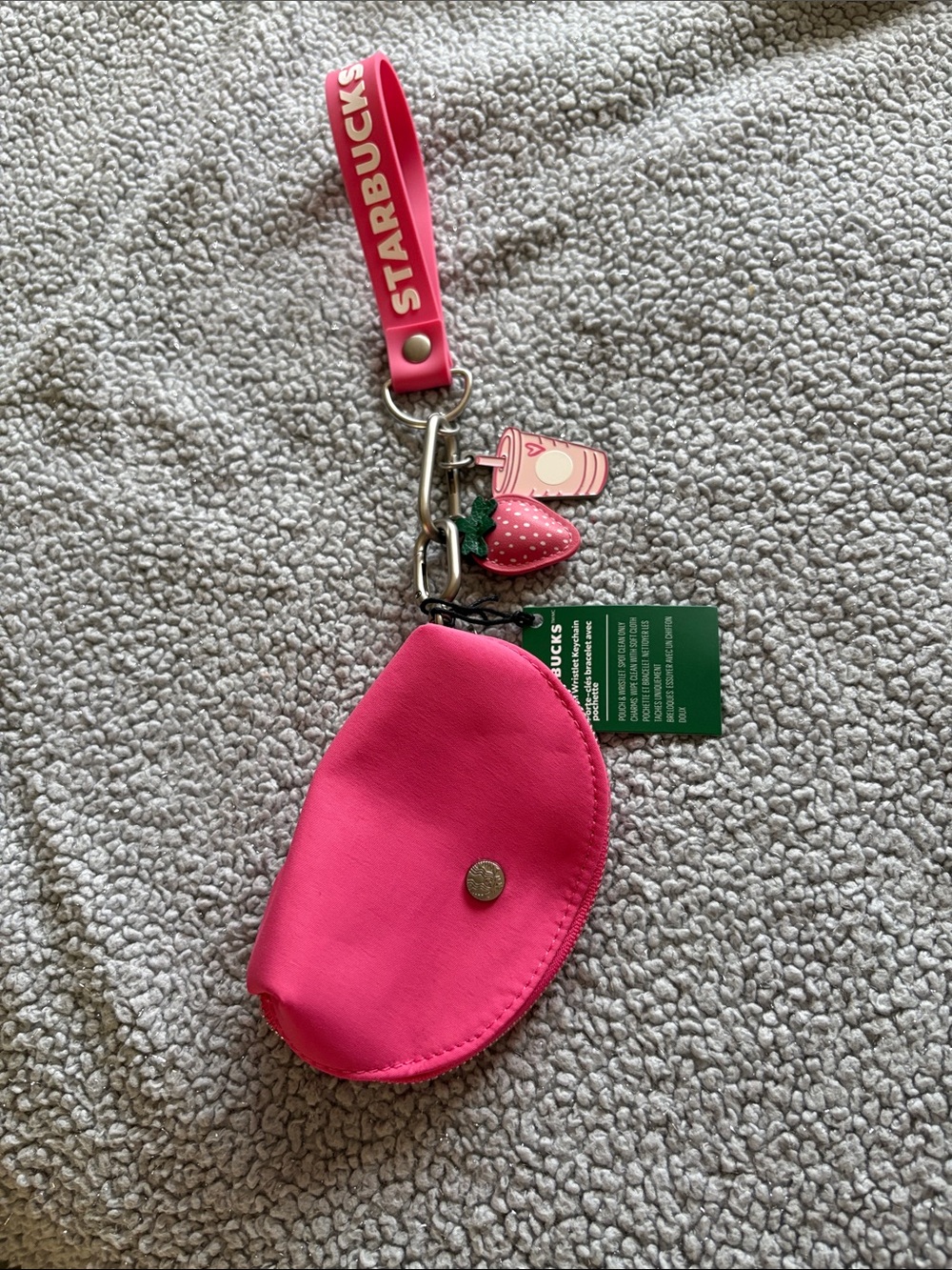 Starbucks Hot Pink Zip Pouch Keyring with Charm Strap